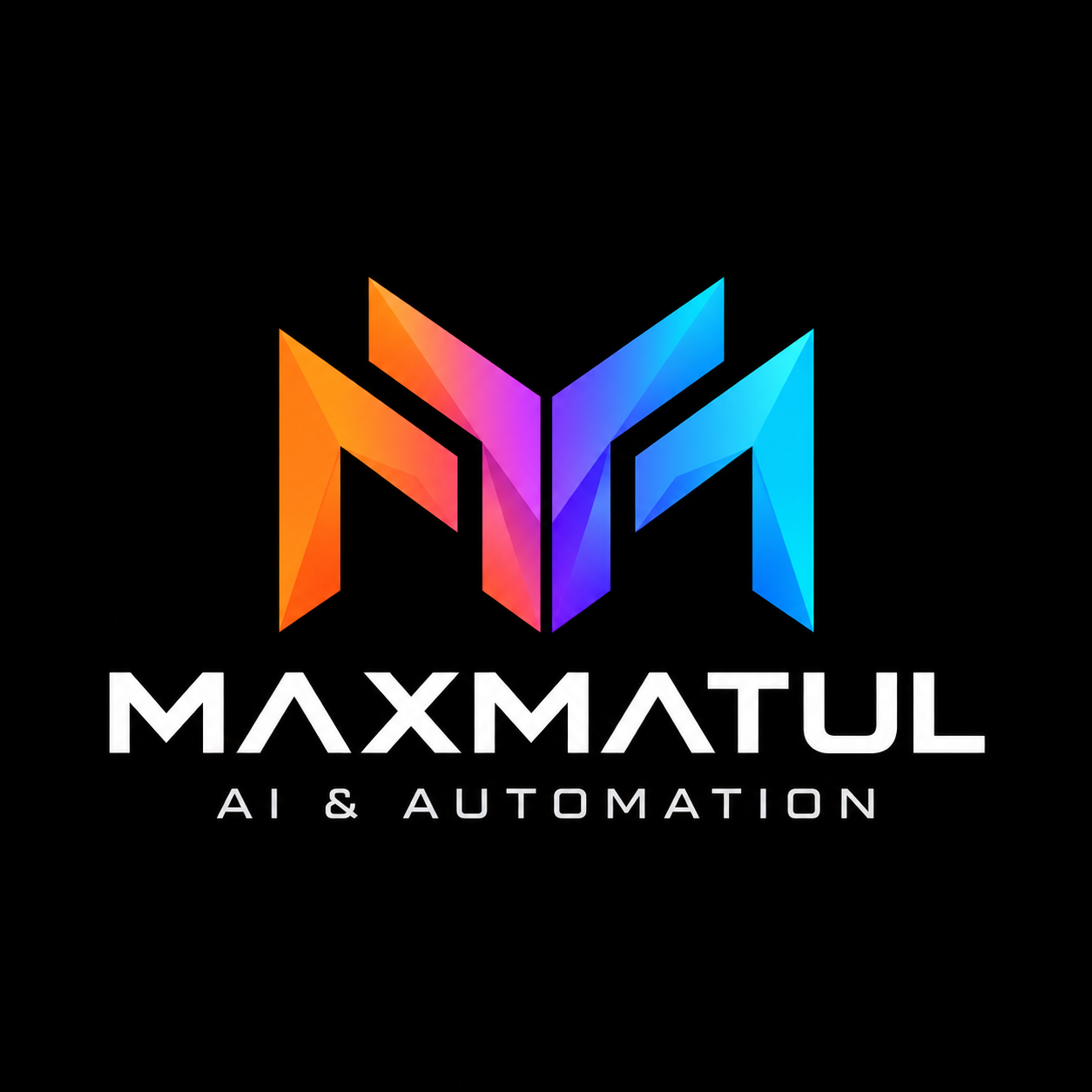 Maxmatul orange, violet and cyan double-M logo